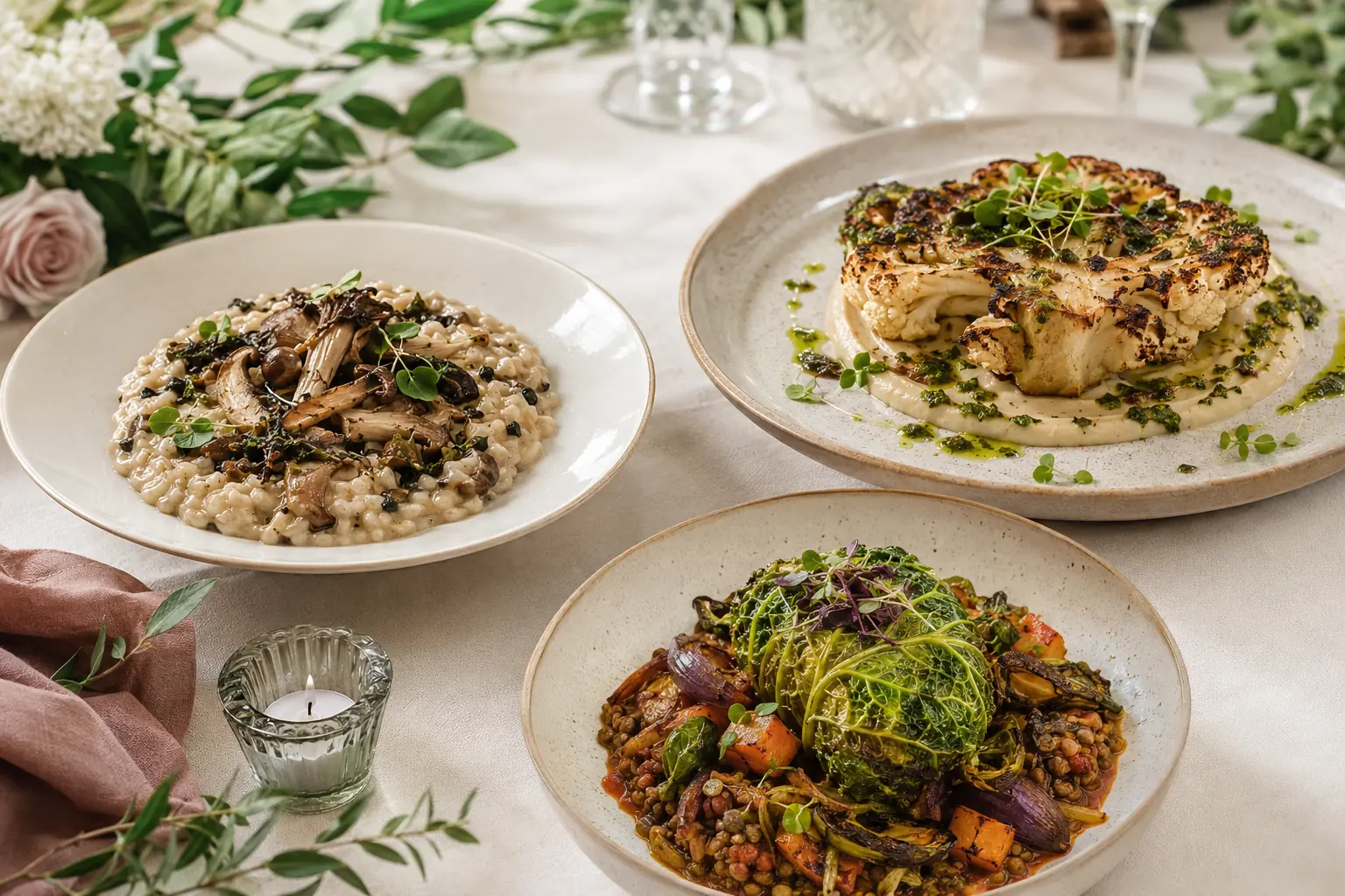 Wegetariańskie dania weselne: risotto, kalafior i warzywa z kaszą