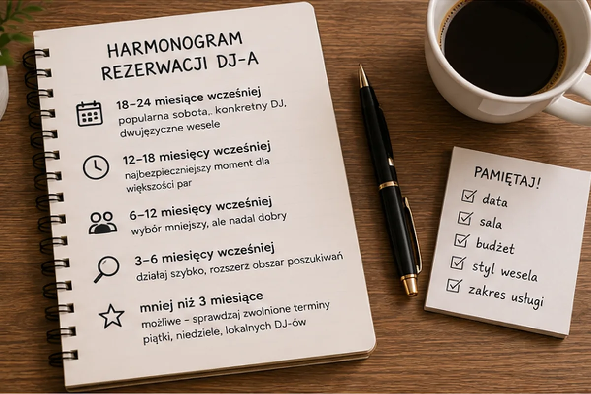 Harmonogram rezerwacji DJ-a na wesele zapisany w notatniku