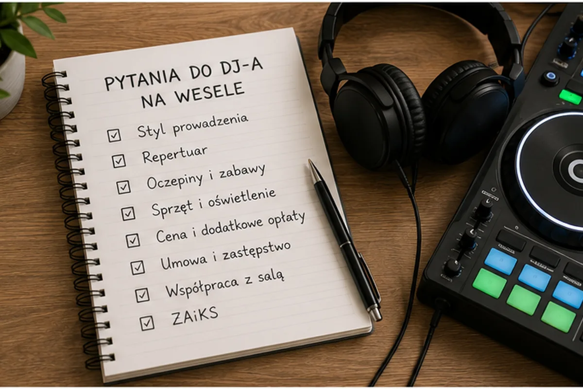 Lista pytań do DJ-a na wesele obok słuchawek i konsoli